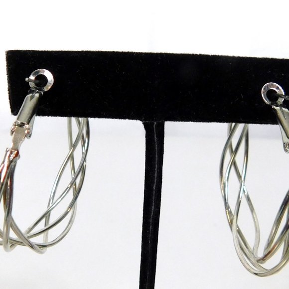 Twisted Wrapped Silver Tone Hoop Earrings - Picture 5 of 5